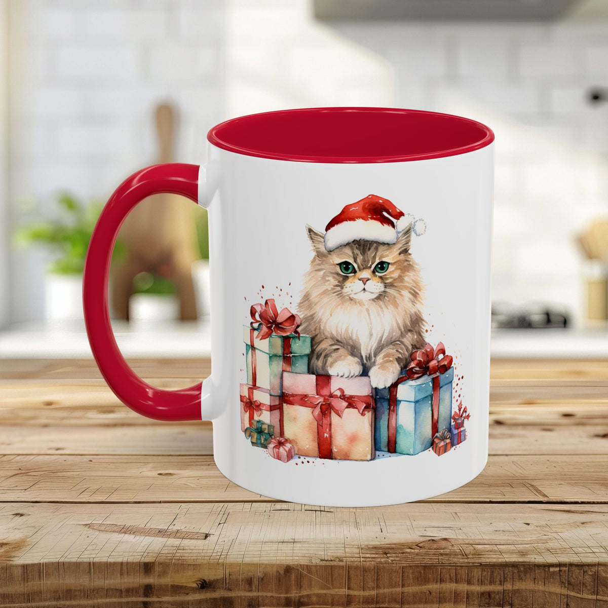 Cute Kitty with Santa Hat & Presents Mug (11/15oz)