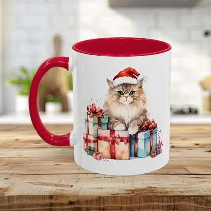 Cute Kitty with Santa Hat & Presents Mug (11/15oz)