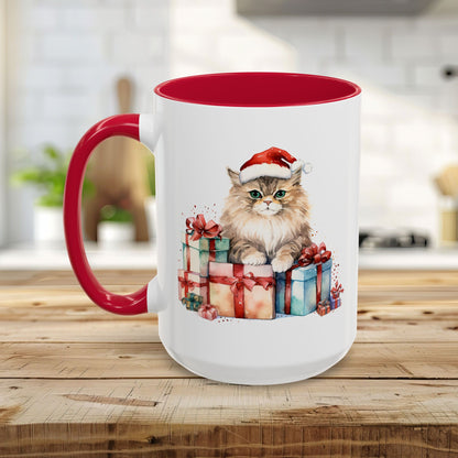 Cute Kitty with Santa Hat & Presents Mug (11/15oz)
