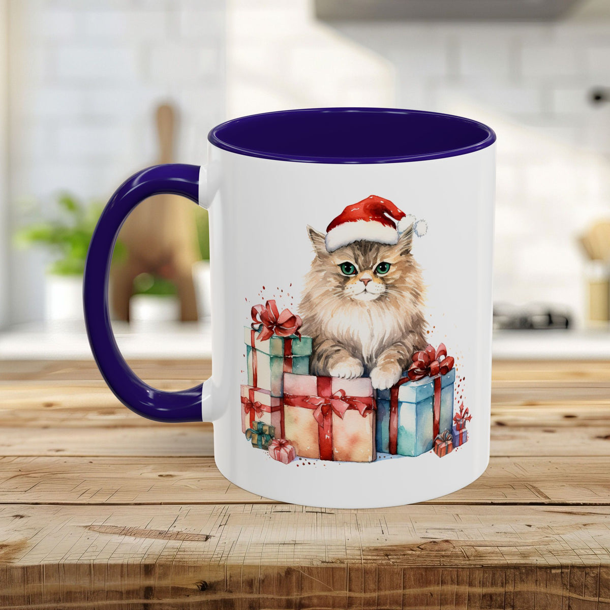Cute Kitty with Santa Hat & Presents Mug (11/15oz)