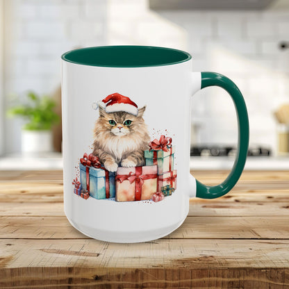 Cute Kitty with Santa Hat & Presents Mug (11/15oz)