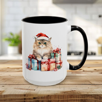 Cute Kitty with Santa Hat & Presents Mug (11/15oz)