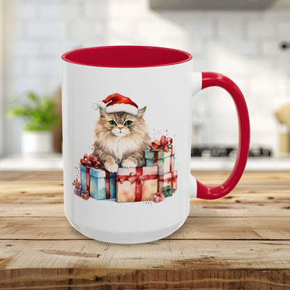 Cute Kitty with Santa Hat & Presents Mug (11/15oz)
