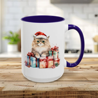 Cute Kitty with Santa Hat & Presents Mug (11/15oz)