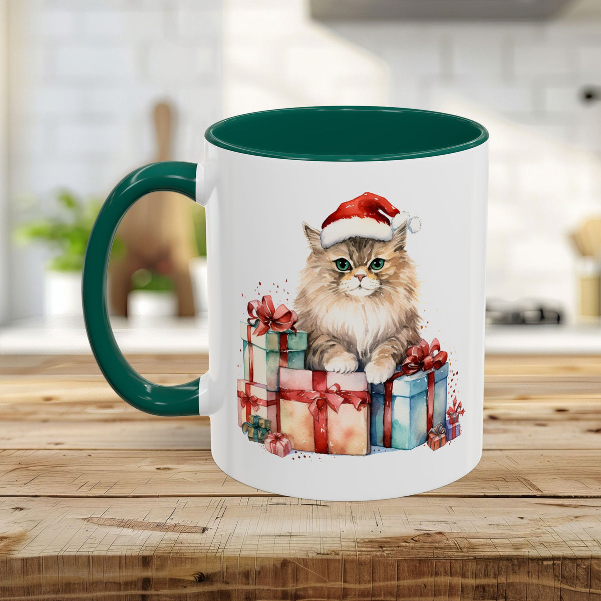 Cute Kitty with Santa Hat & Presents Mug (11/15oz)