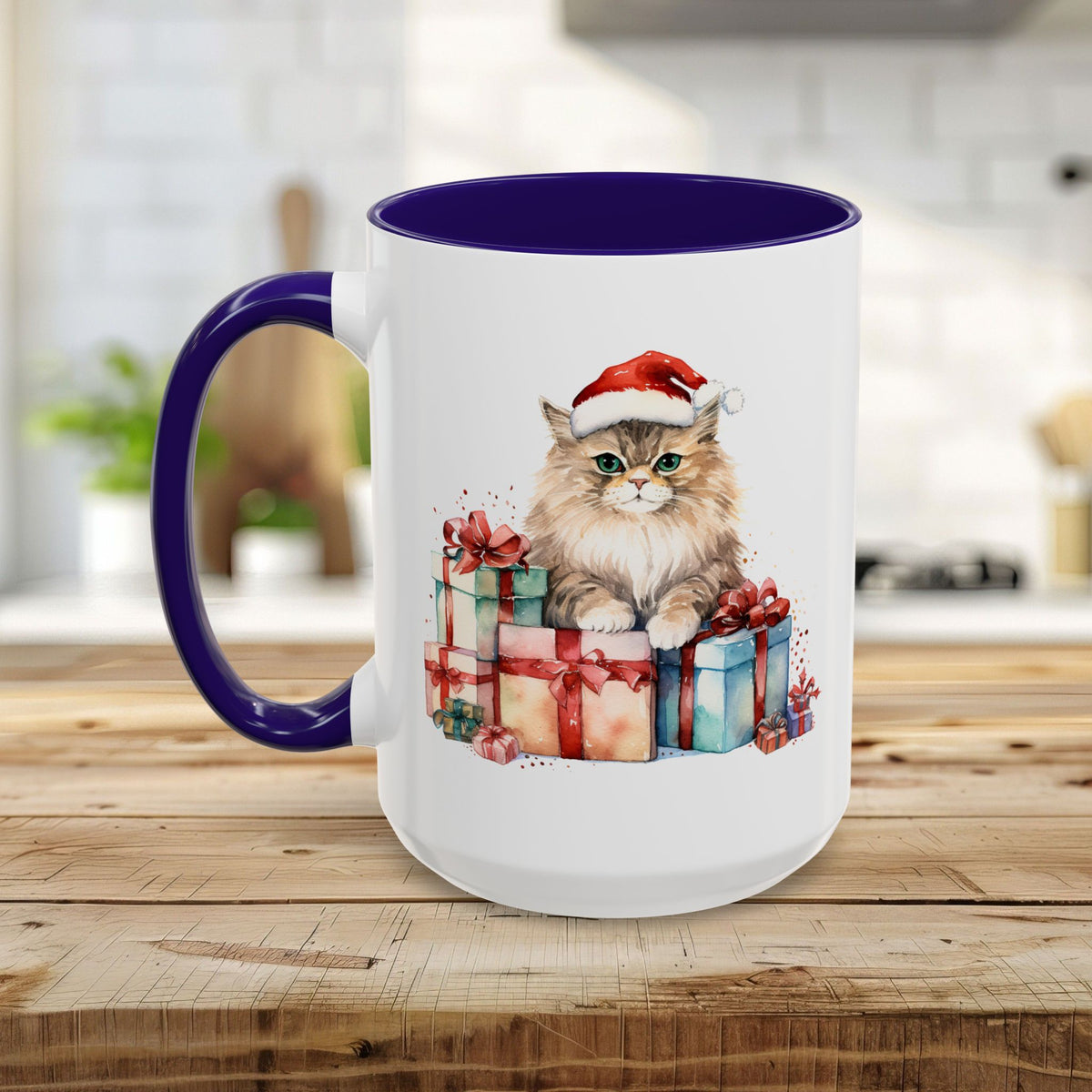 Cute Kitty with Santa Hat & Presents Mug (11/15oz)