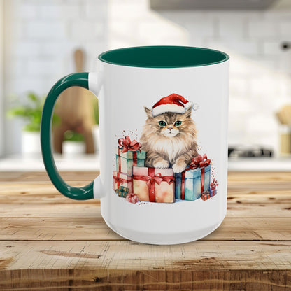 Cute Kitty with Santa Hat & Presents Mug (11/15oz)