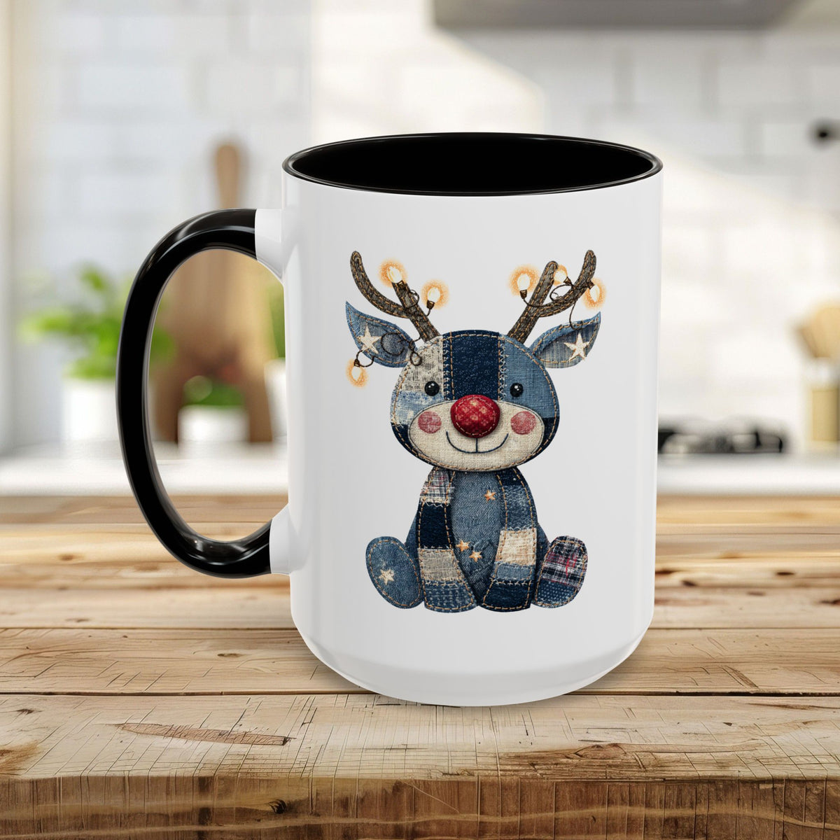 Cute Patchwork Reindeer Coffee Mug (11oz & 15oz)