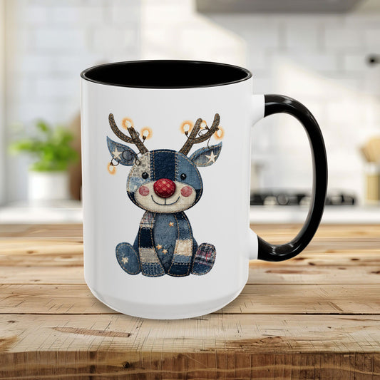 Cute Patchwork Reindeer Coffee Mug (11oz & 15oz)