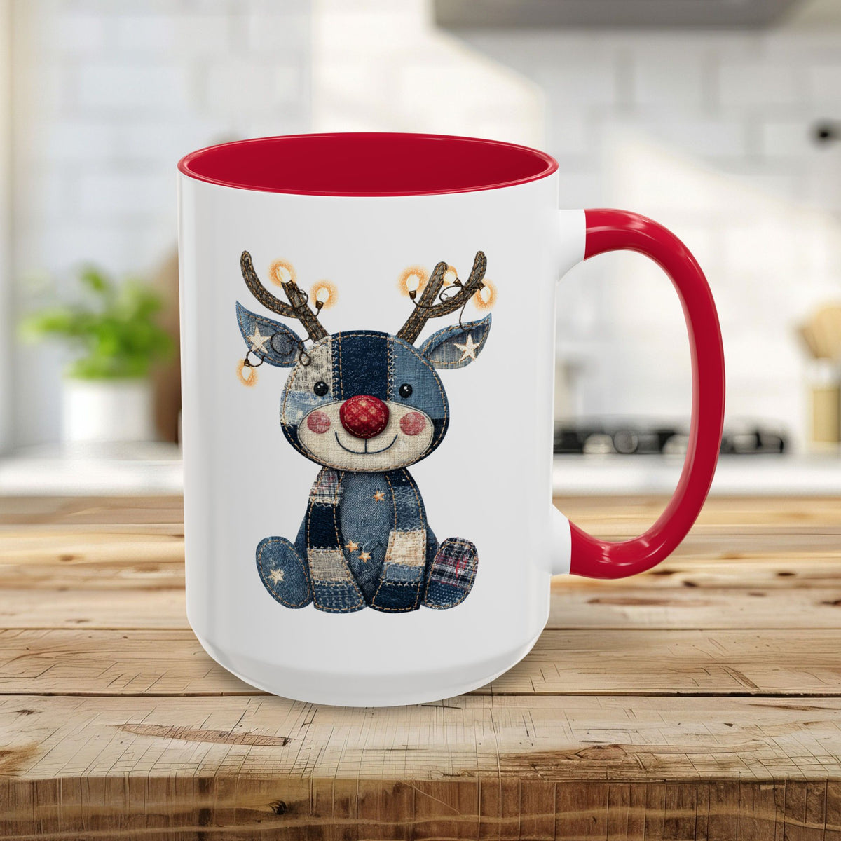 Cute Patchwork Reindeer Coffee Mug (11oz & 15oz)