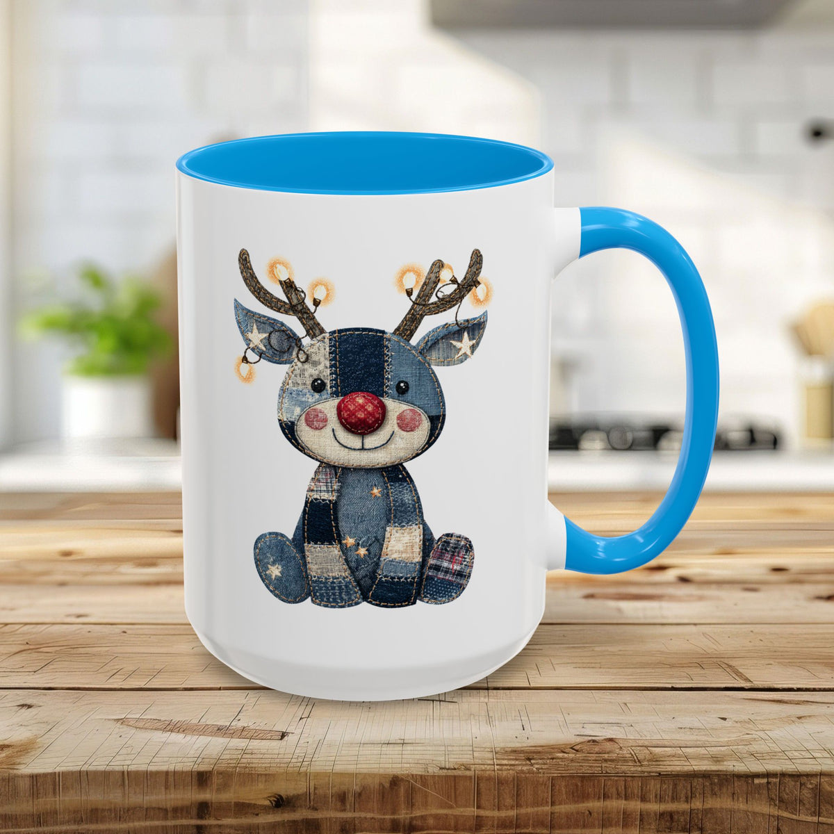 Cute Patchwork Reindeer Coffee Mug (11oz & 15oz)