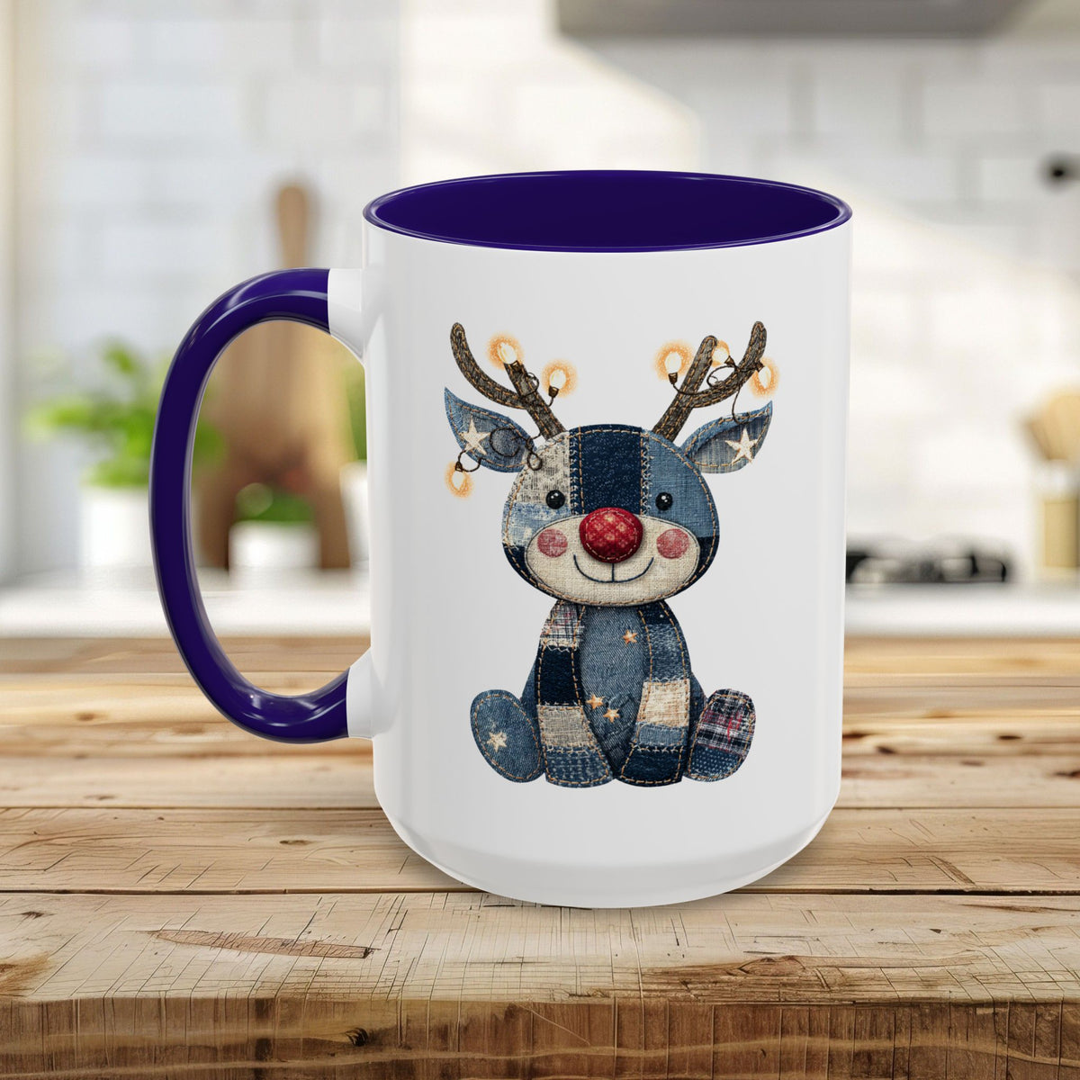 Cute Patchwork Reindeer Coffee Mug (11oz & 15oz)