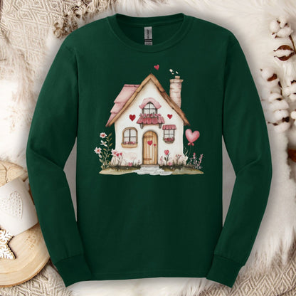 Cute Pink Valentine's Cottage Long Sleeve Tee