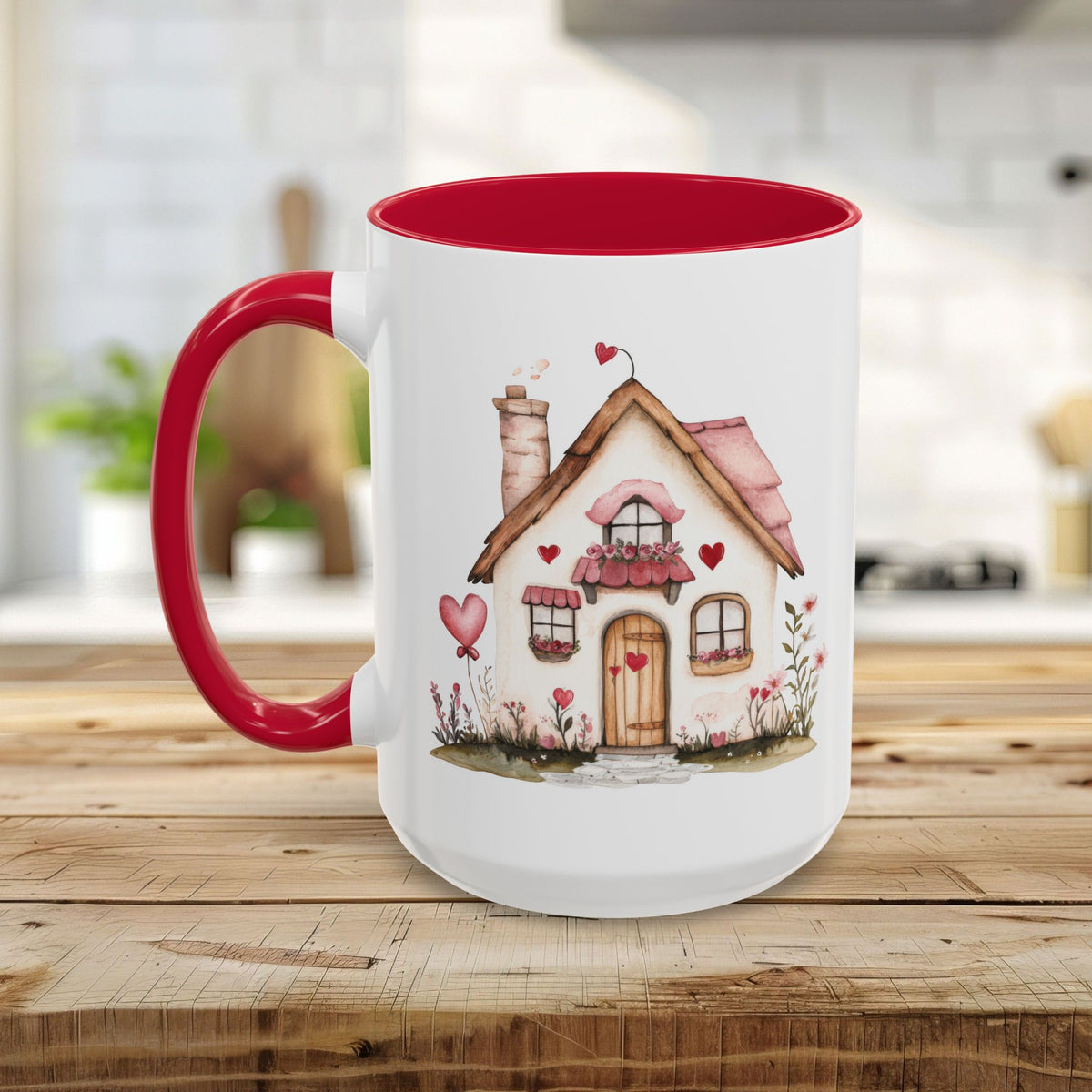 Cute Pink Valentine's Cottage Mug (11/15oz)