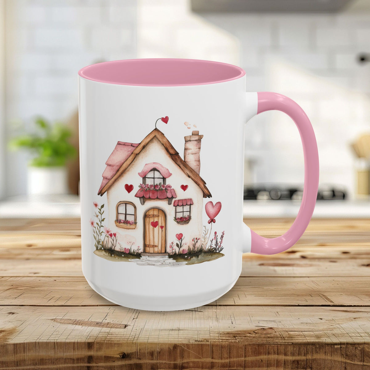 Cute Pink Valentine's Cottage Mug (11/15oz)
