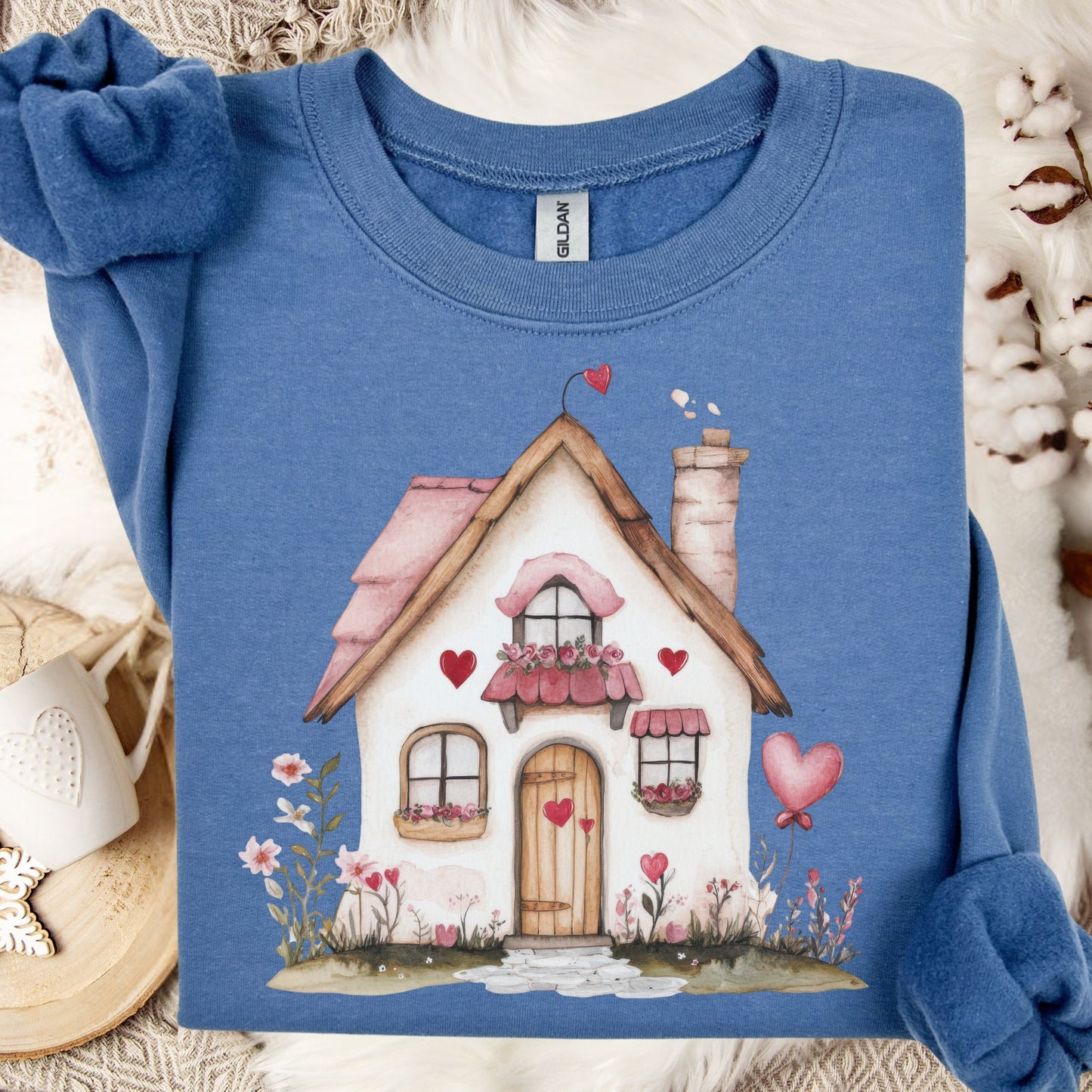 Cute Pink Valentine's Cottage Sweatshirt