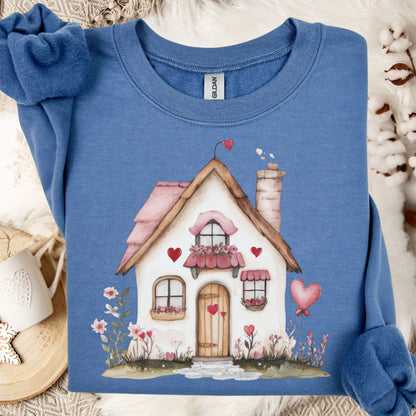 Cute Pink Valentine's Cottage Sweatshirt