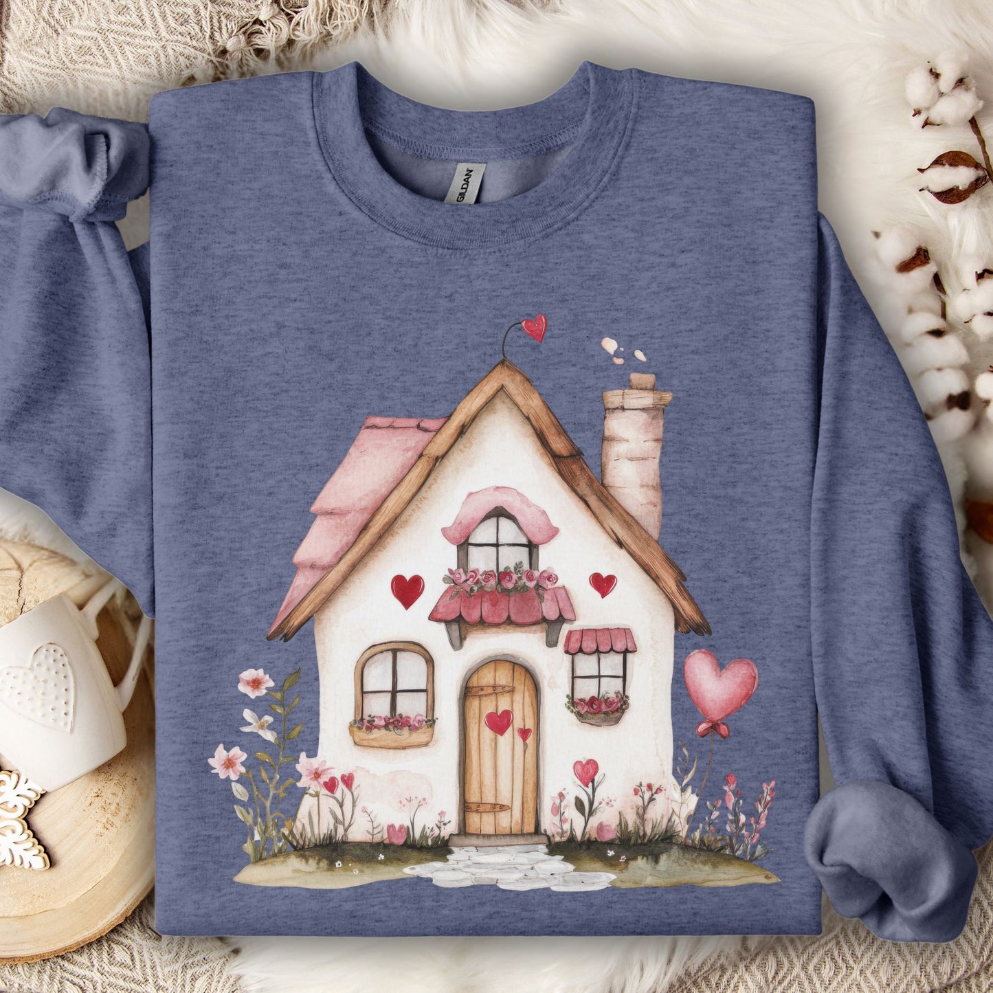 Cute Pink Valentine's Cottage Sweatshirt