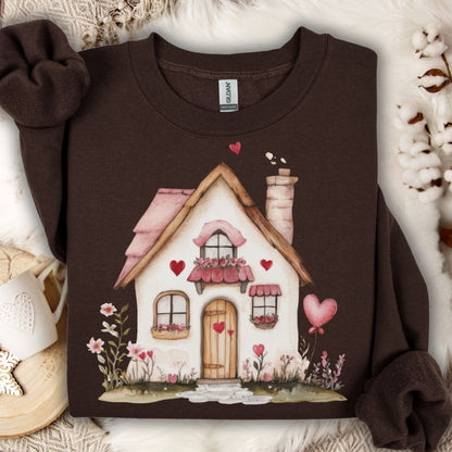 Cute Pink Valentine's Cottage Sweatshirt