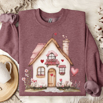 Cute Pink Valentine's Cottage Sweatshirt