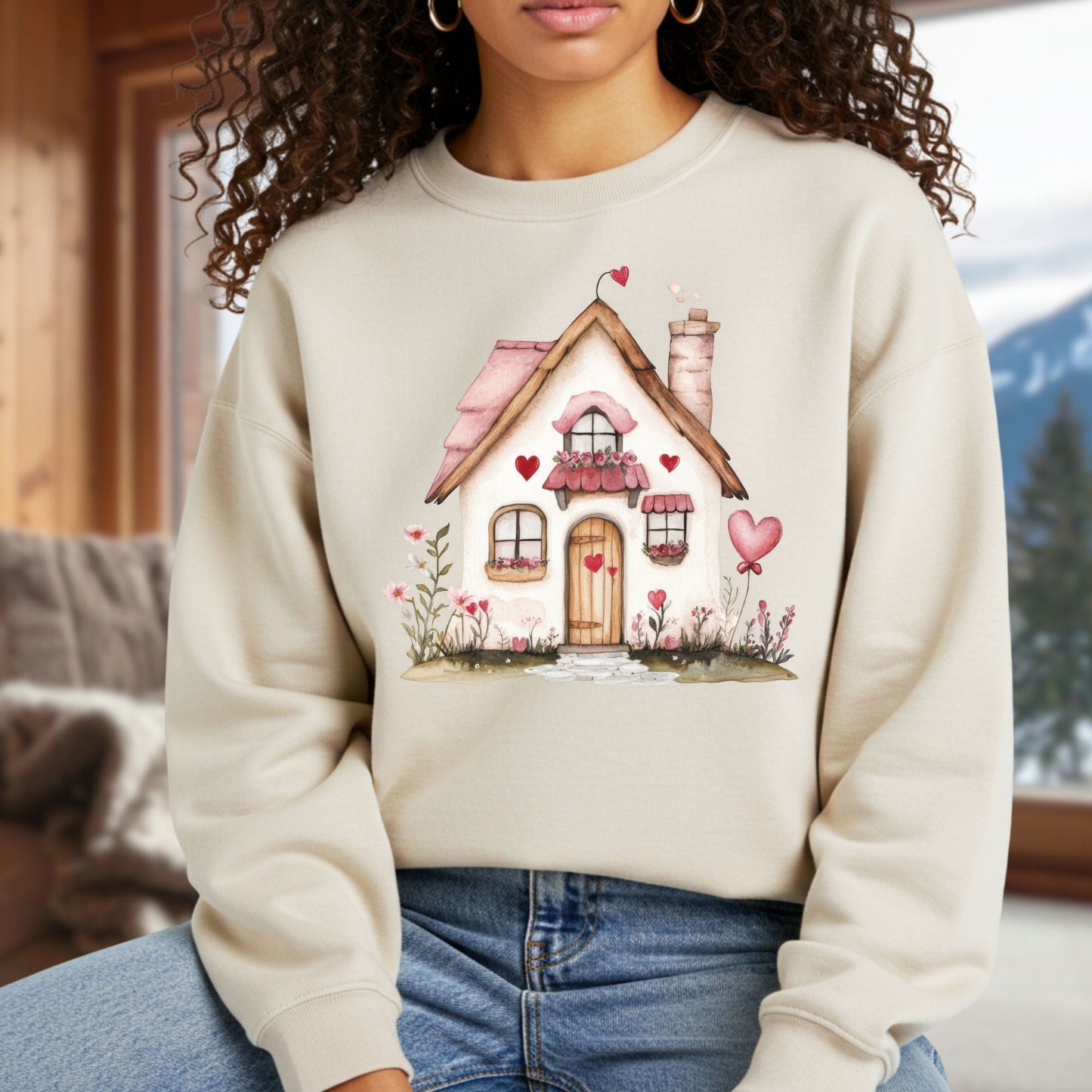 Cute Pink Valentine's Cottage Sweatshirt