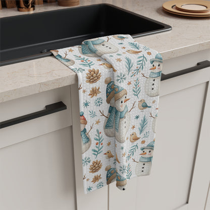 Cute Snowman with Blue Scarf Microfiber Tea Towel
