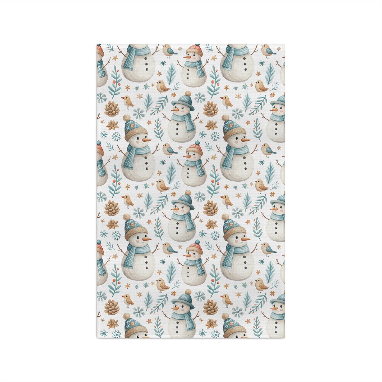 Cute Snowman with Blue Scarf Microfiber Tea Towel