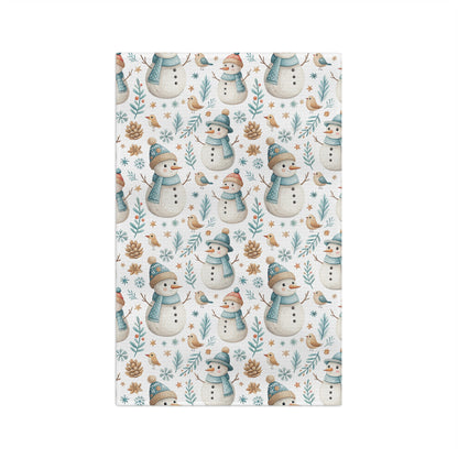 Cute Snowman with Blue Scarf Microfiber Tea Towel