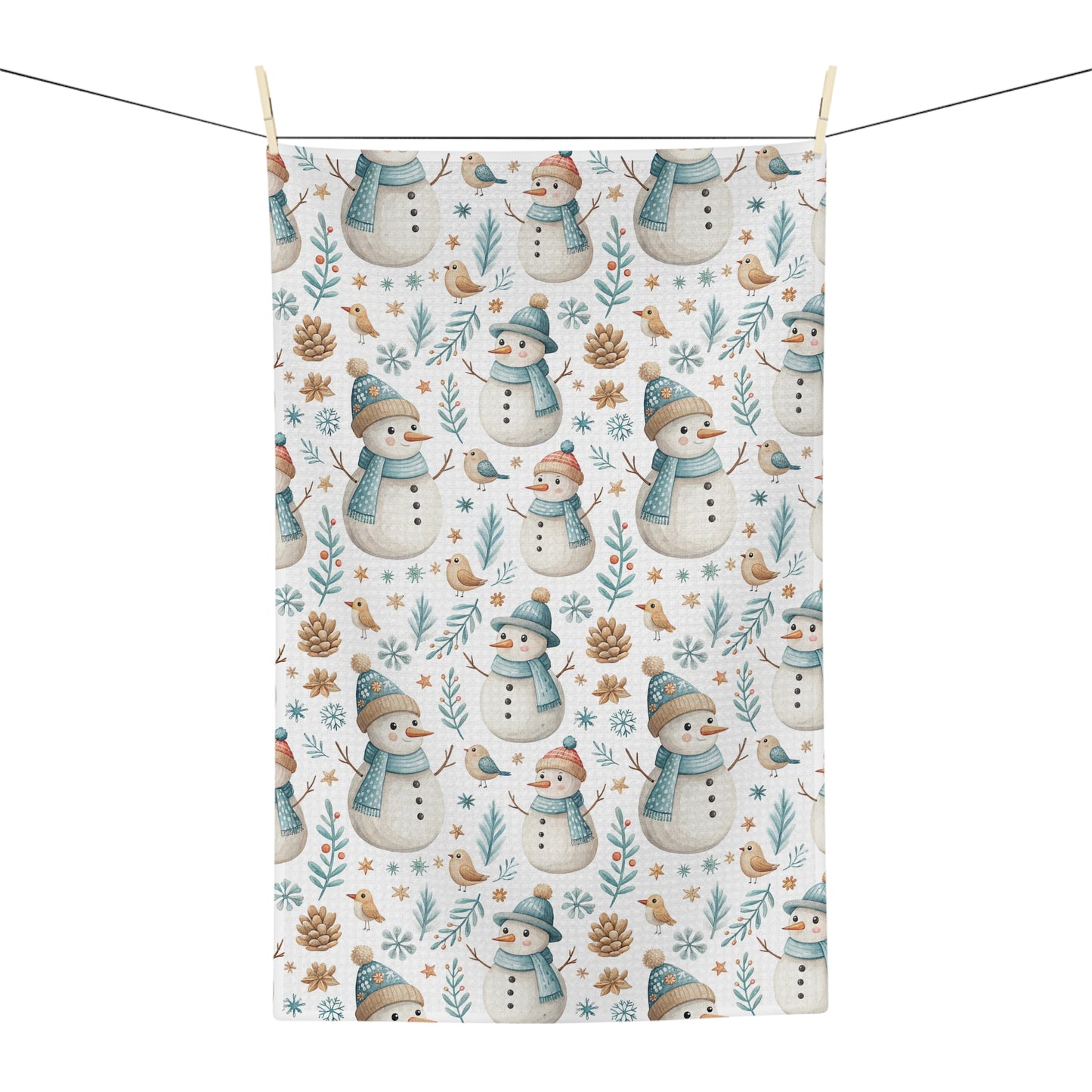 Cute Snowman with Blue Scarf Microfiber Tea Towel