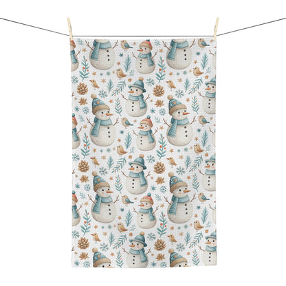 Cute Snowman with Blue Scarf Microfiber Tea Towel