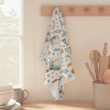 Cute Snowman with Blue Scarf Microfiber Tea Towel