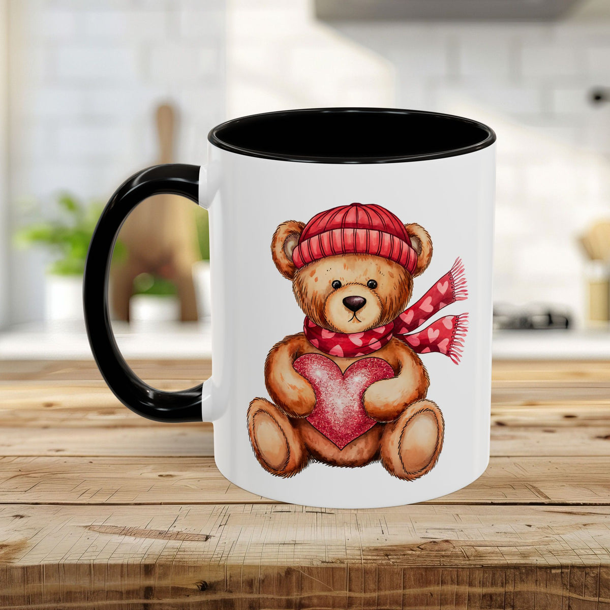 Cute Valentine's Teddy Bear with Heart Mug (11/15oz)