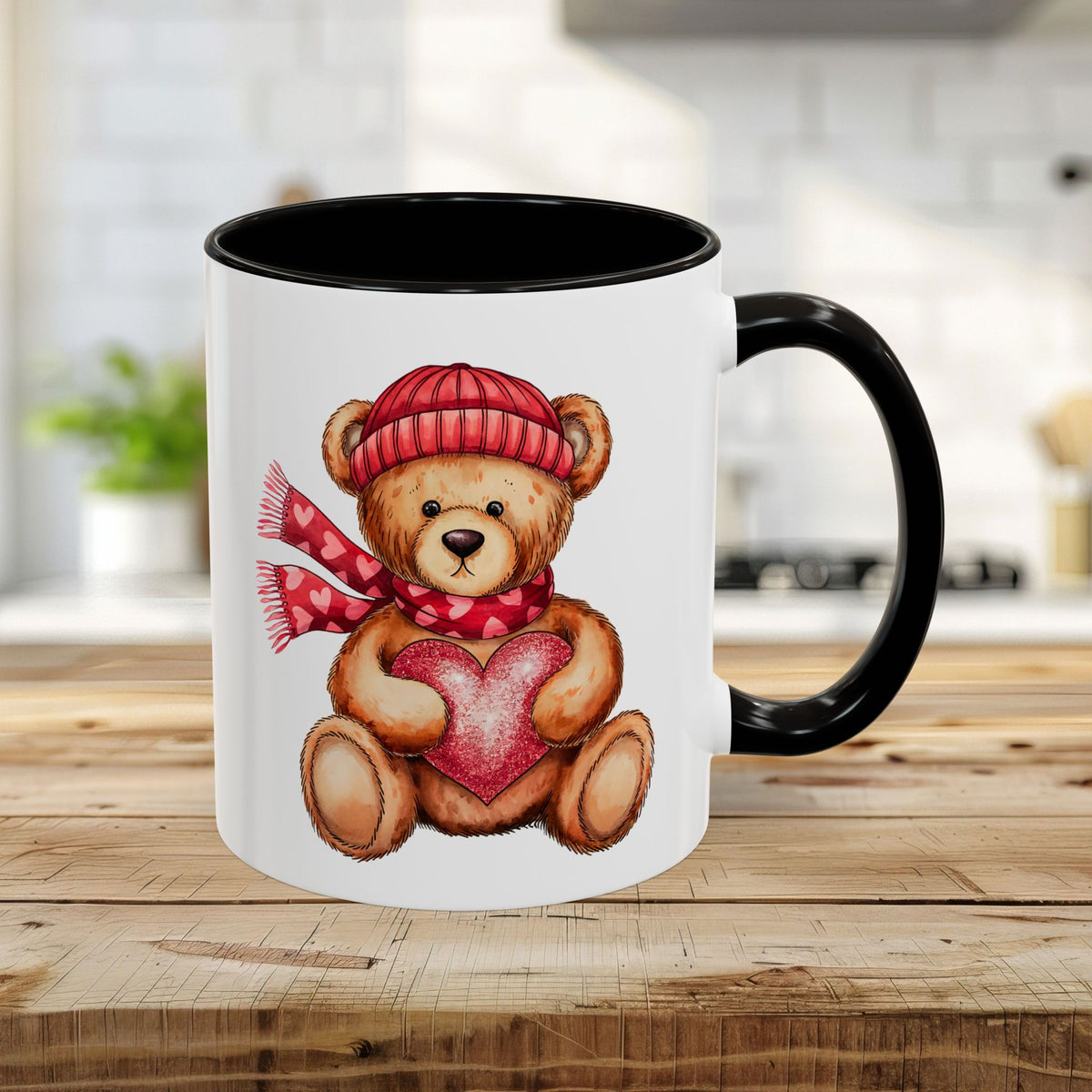 Cute Valentine's Teddy Bear with Heart Mug (11/15oz)
