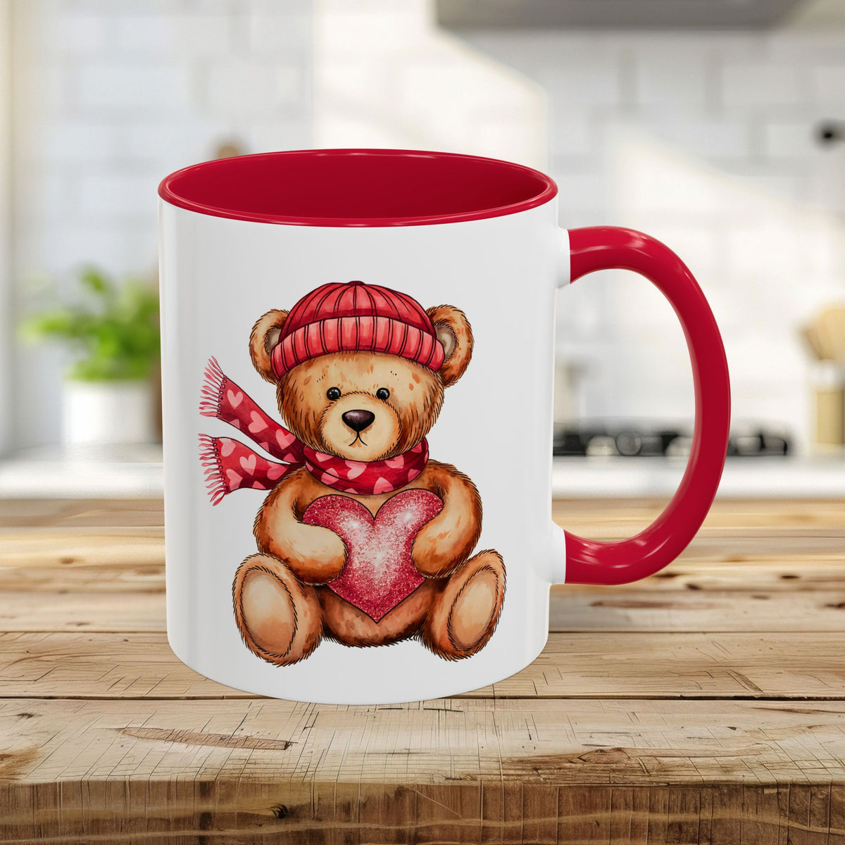 Cute Valentine's Teddy Bear with Heart Mug (11/15oz)