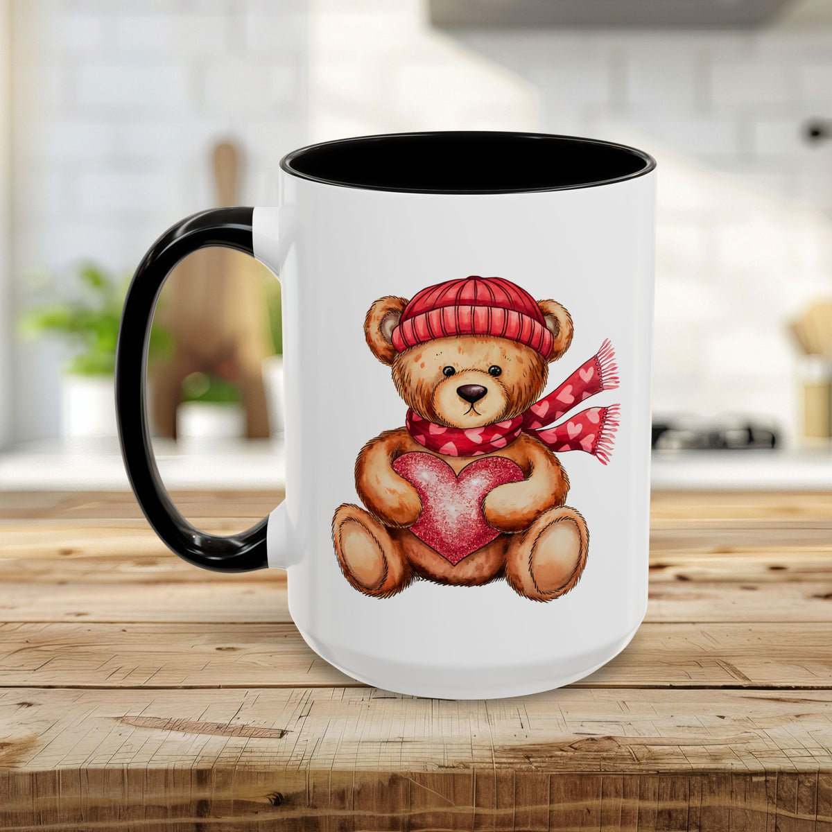 Cute Valentine's Teddy Bear with Heart Mug (11/15oz)
