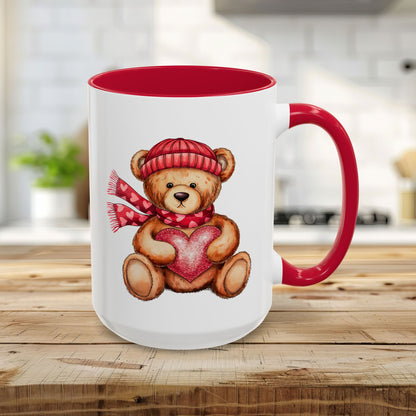Cute Valentine's Teddy Bear with Heart Mug (11/15oz)