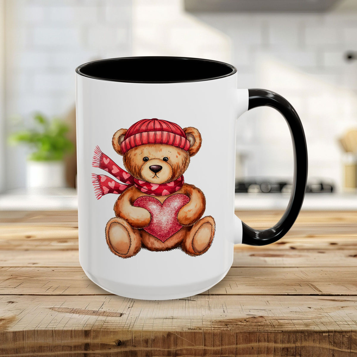 Cute Valentine's Teddy Bear with Heart Mug (11/15oz)