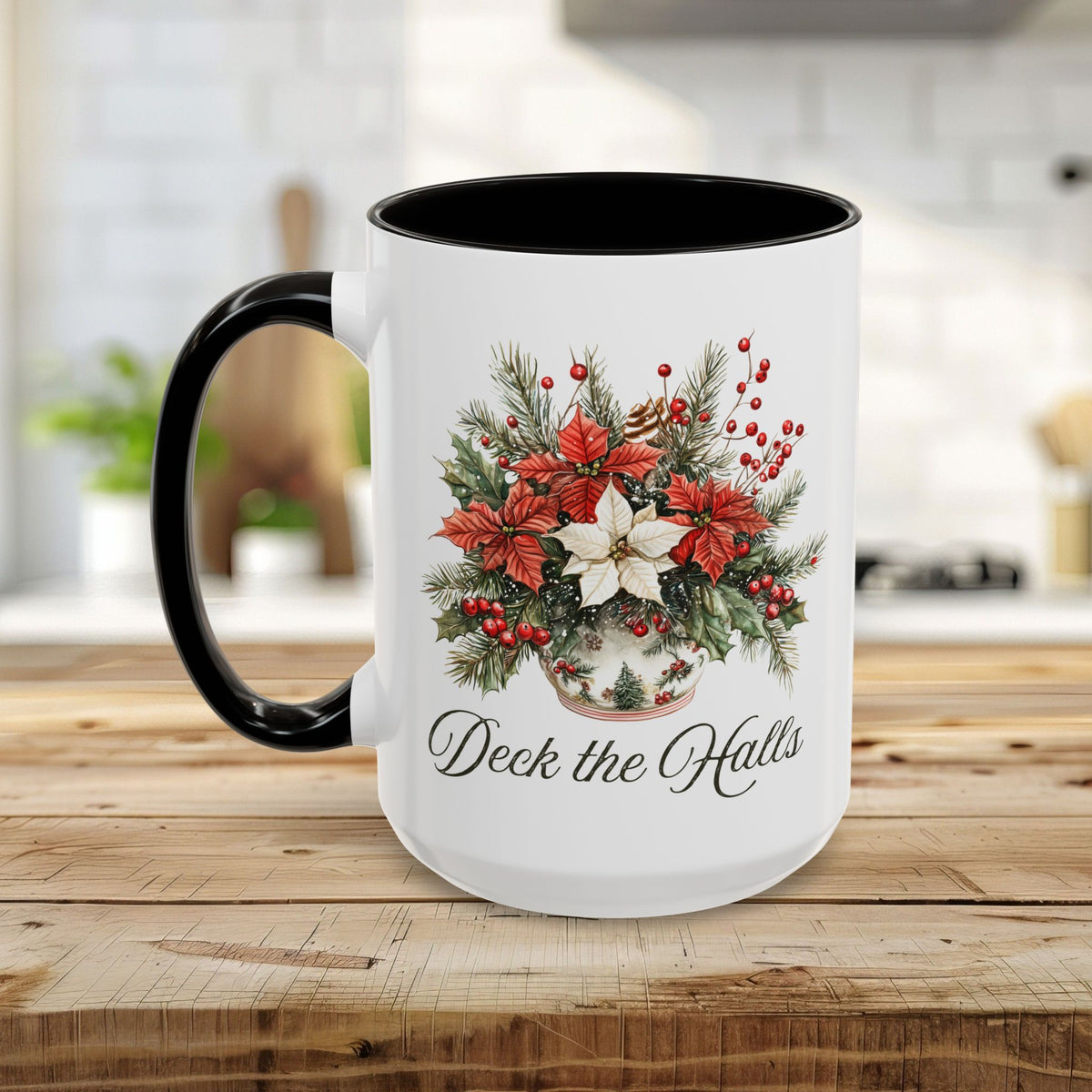 Deck the Halls Holiday Poinsettia Mug (11/15oz)