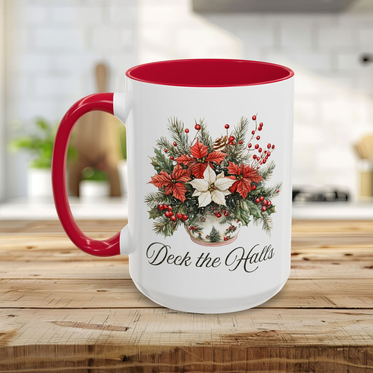 Deck the Halls Holiday Poinsettia Mug (11/15oz)