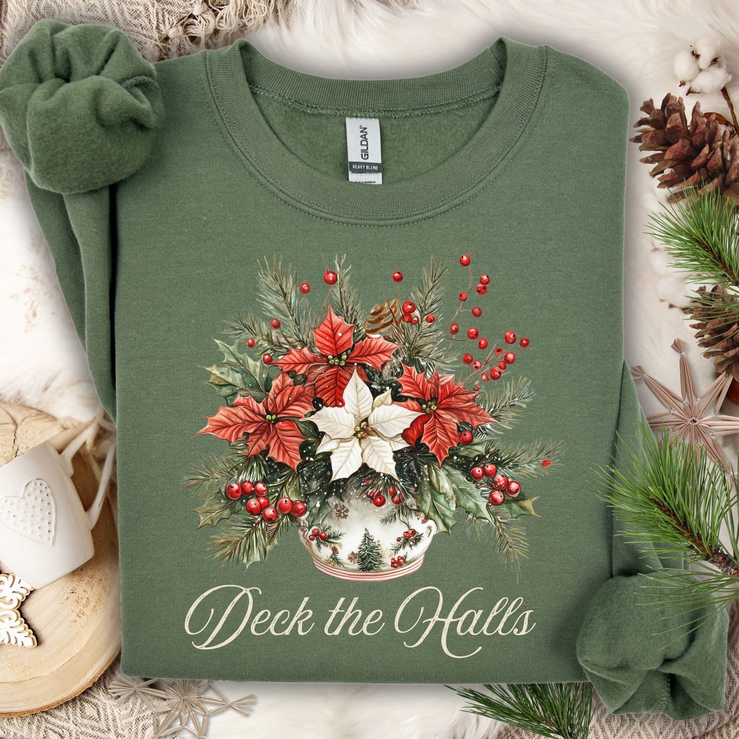 Deck the Halls Poinsettias Long Sleeve Tee