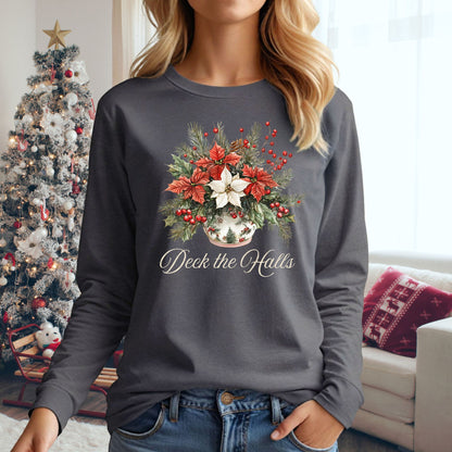 Deck the Halls Poinsettias Long Sleeve Tee