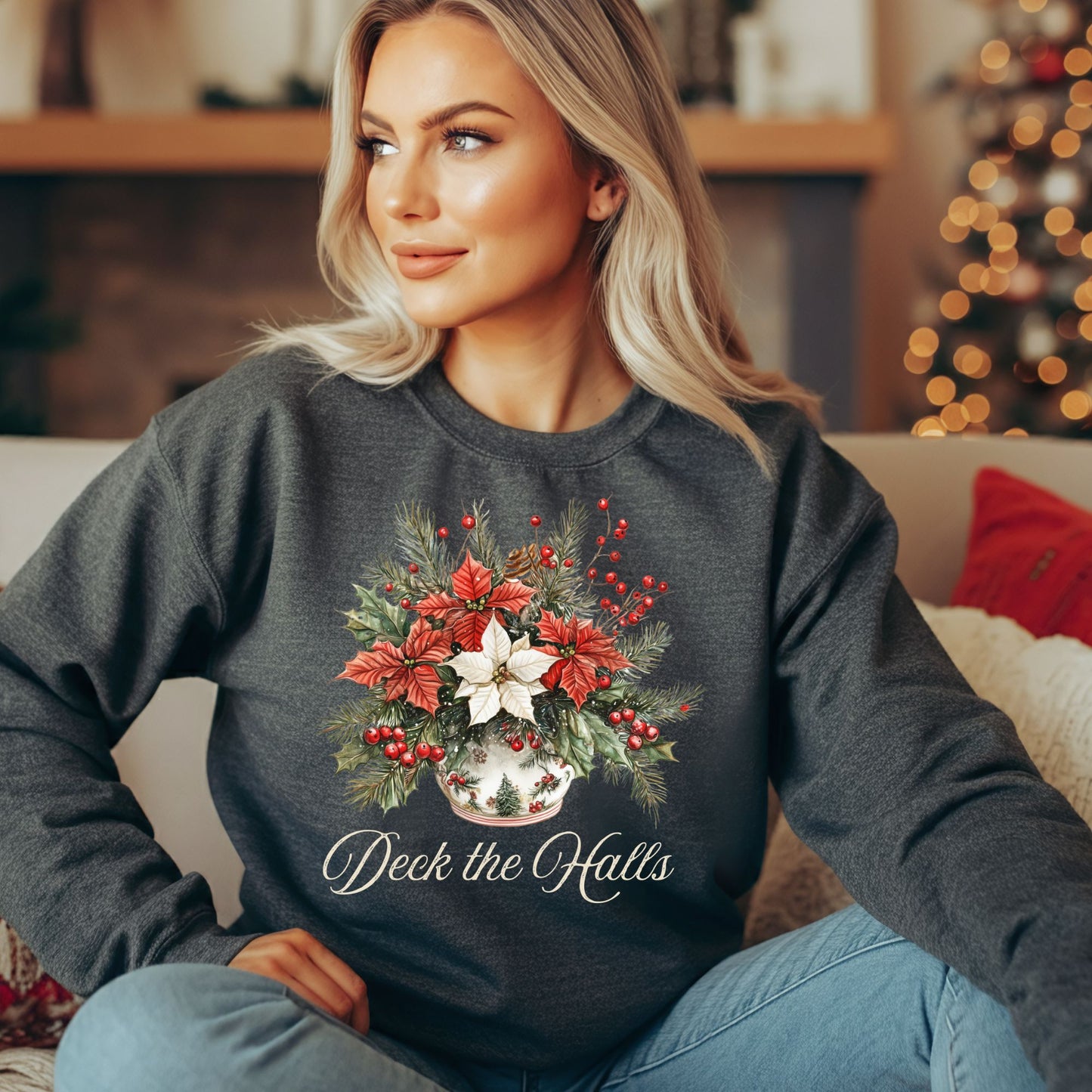 Deck the Halls Poinsettias Sweatshirt
