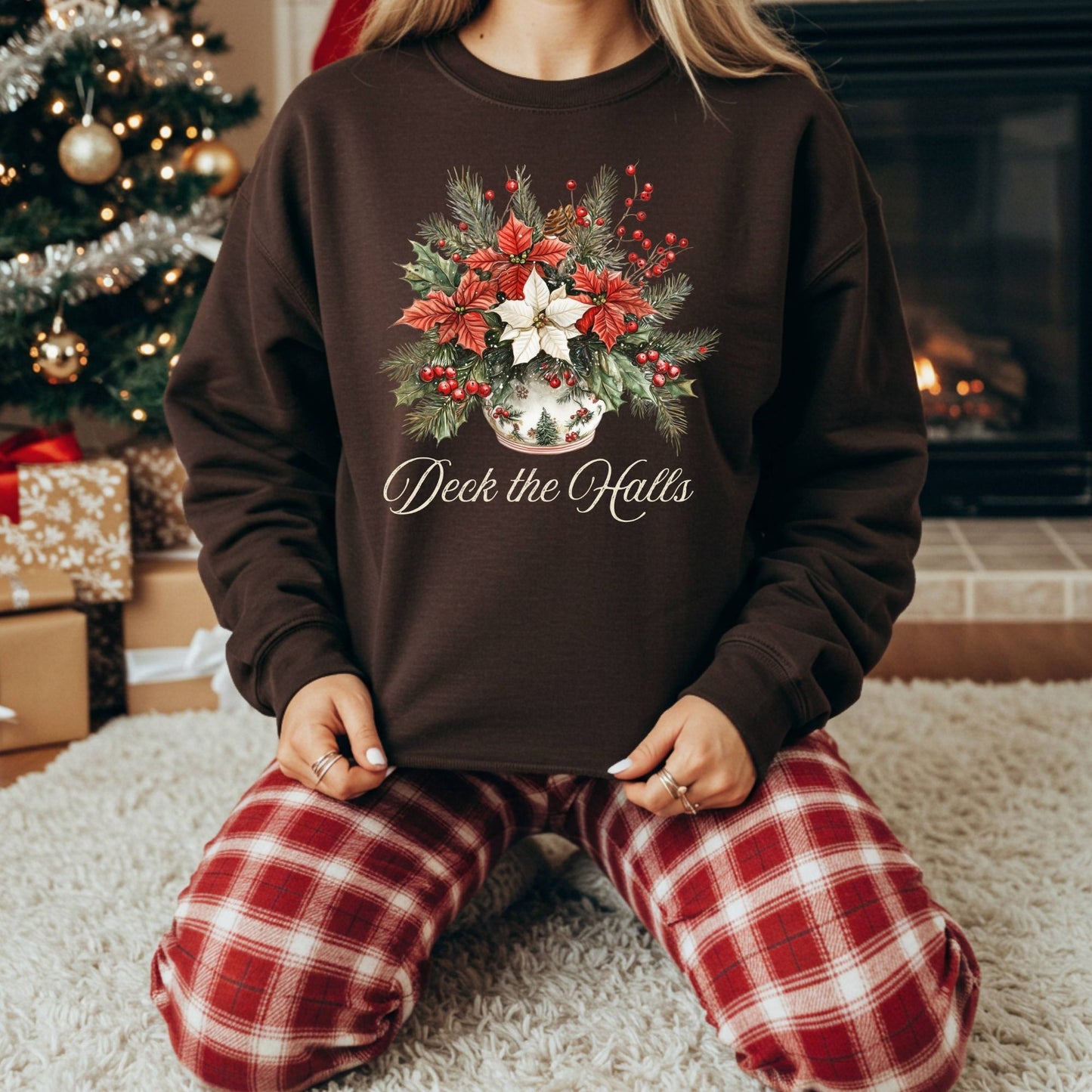 Deck the Halls Poinsettias Sweatshirt