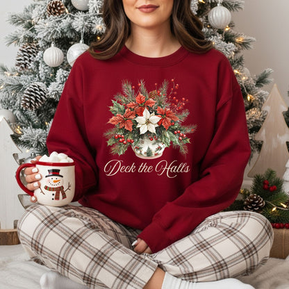 Deck the Halls Poinsettias Sweatshirt
