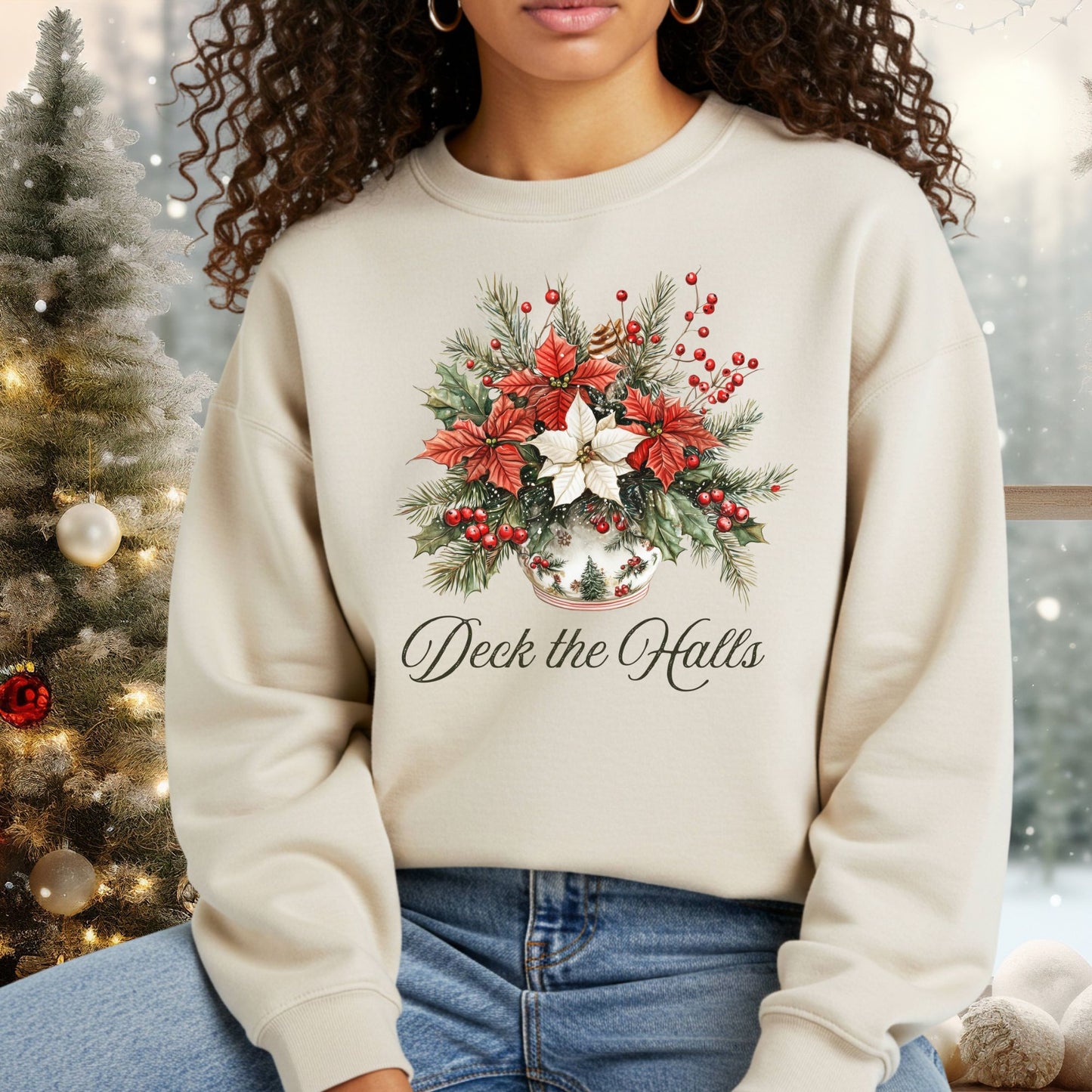 Deck the Halls Poinsettias Sweatshirt