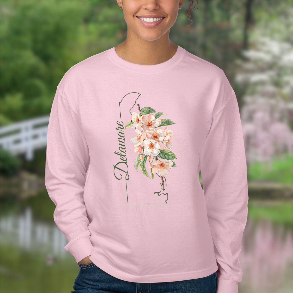 Delaware State Flower Long Sleeve Tee - Peach Blossoms