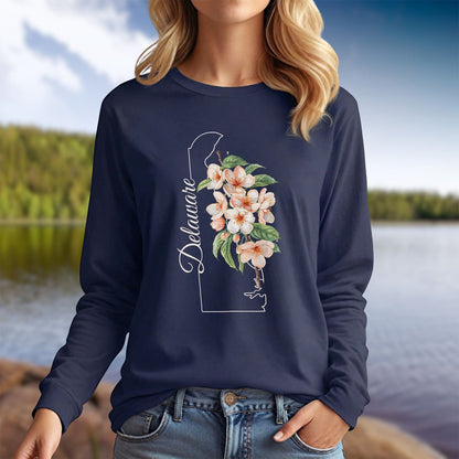 Delaware State Flower Long Sleeve Tee - Peach Blossoms