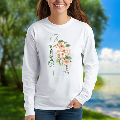 Delaware State Flower Long Sleeve Tee - Peach Blossoms