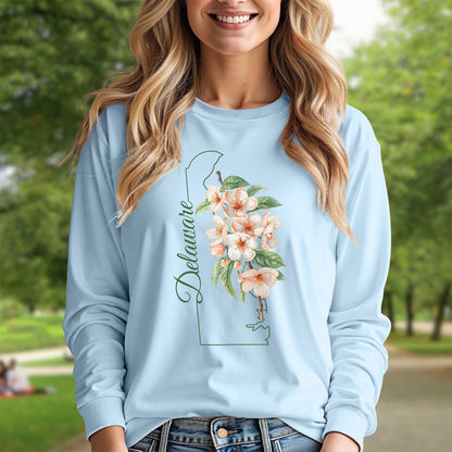 Delaware State Flower Long Sleeve Tee - Peach Blossoms