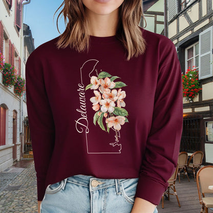 Delaware State Flower Long Sleeve Tee - Peach Blossoms